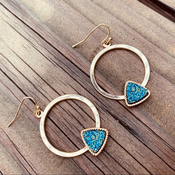 NEW ♡ BLUE Druzy Drop Earrings - Picture 4 of 6